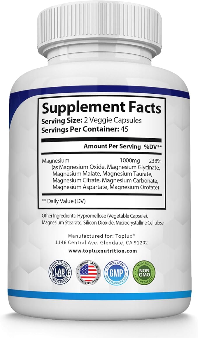 Compuesto de Magnesio (Magnesium complex): Suplemento mineral que apoya músculos, sistema nervioso y energía diaria.